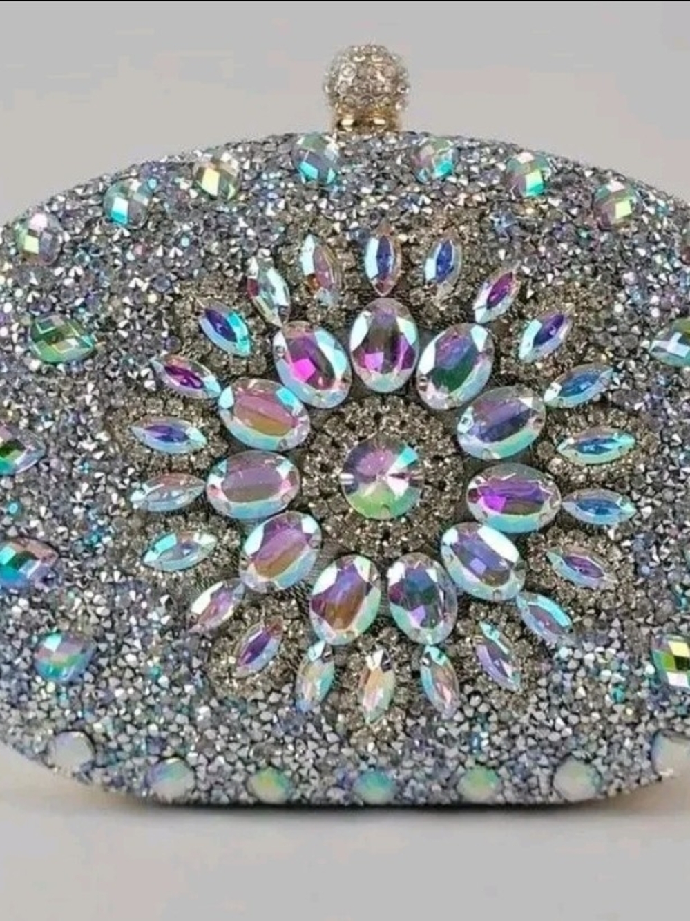 Ramla Handcrafted Sparkling Iridescent Crystal Evening Clutch - Silver